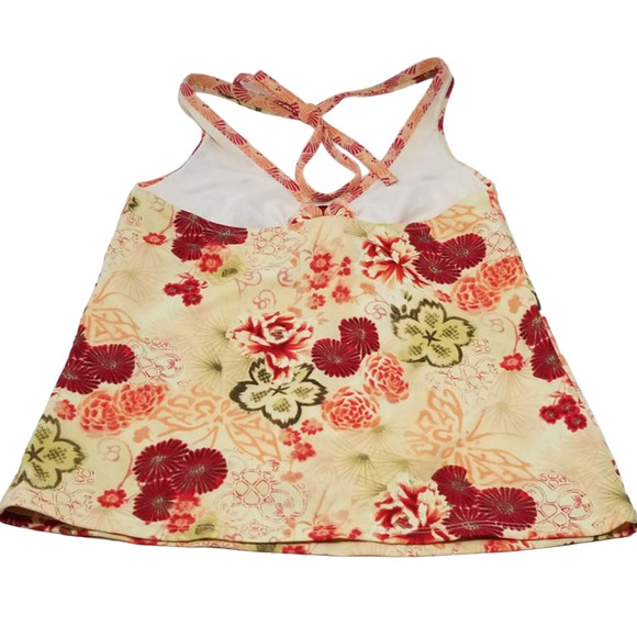 Victoria Secret Cream Red Pink Floral  Neck Tie Swim Tankini Women's M - Picture 3 of 4